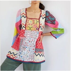 Anthropologie Let Me Be Patchwork Boho Tunic Blouse